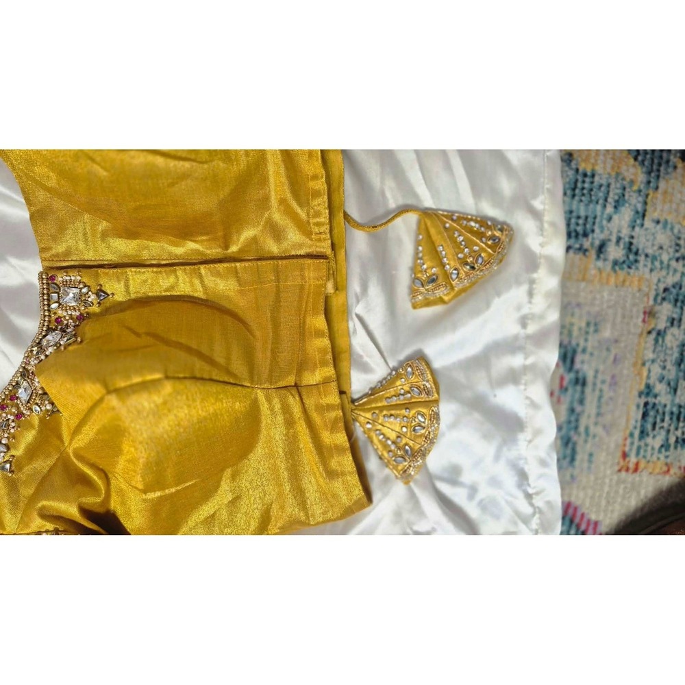 Vintage Silk Embroidered Saree BGold Lehenga Choli Top‎ Hand Beaded Bridal - Picture 8 of 16